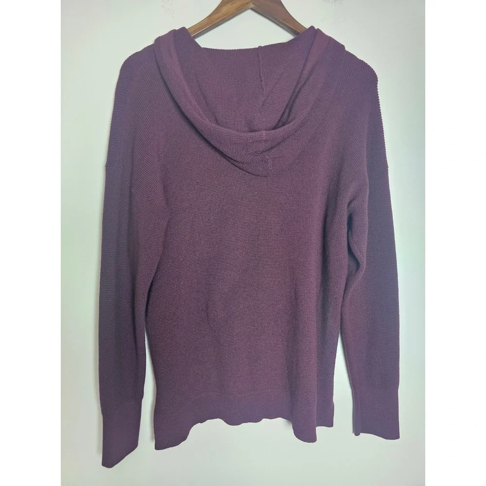 Quiet Luxury Michael Kors Waffle Knit Hoodie Womens L Purple Gold Logo Pullover